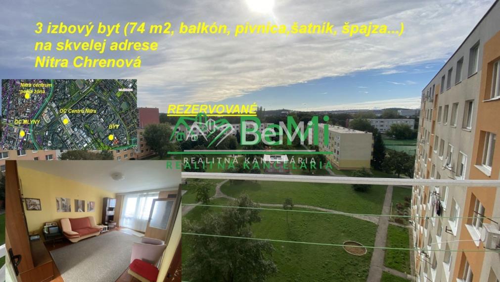 PREDANÉ 3 izbový byt na skvelej adrese (pivnica, balkón,špajza, šatník) Nitra CHRENOVÁ ID 515-113-MIG
