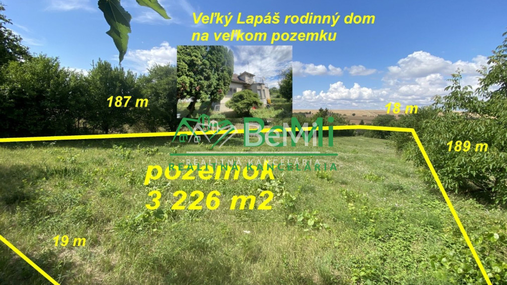 REZERVOVANÉ Veľký Lapáš RD pôvodný stav pozemok 3 226 m2 ID 570-12-MIG