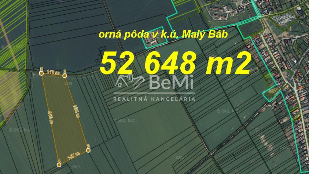 REZERVOVANÉ Orná pôda k.ú. Malý Báb 52 648 m2 ID 601-14-MIG