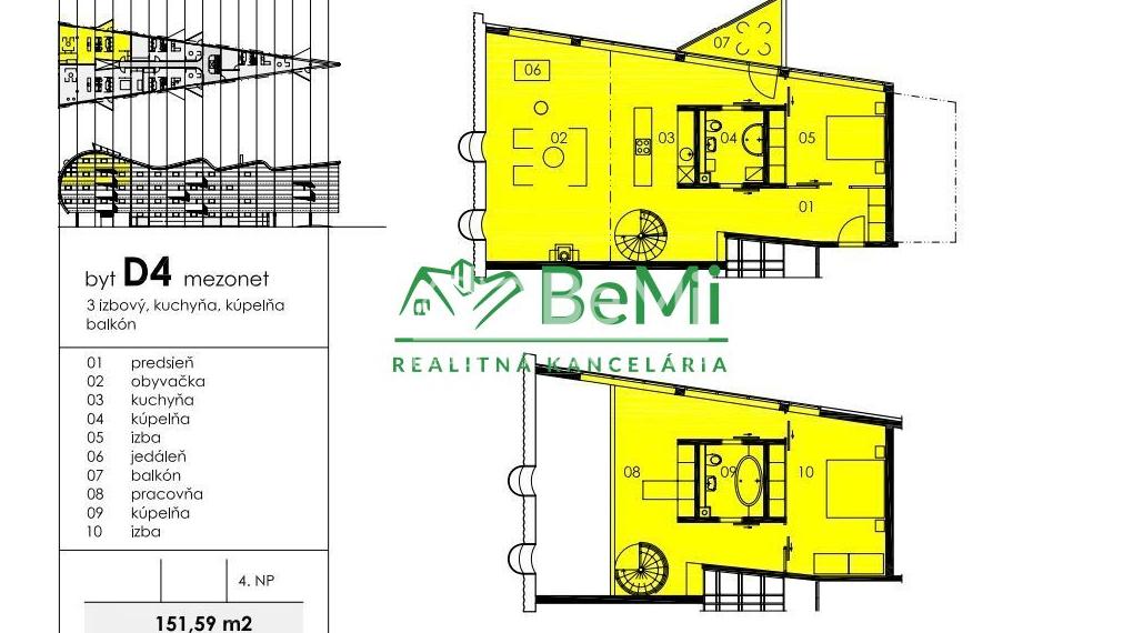 3izbový byt mezonet 151,59 m2 Nitra TRIANGOLO ID 521-113-MIG