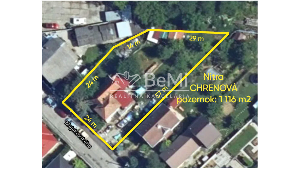 Nitra CHRENOVÁ RD pôvodný stav pozemok 1116 m2 ID 618-12-MIG