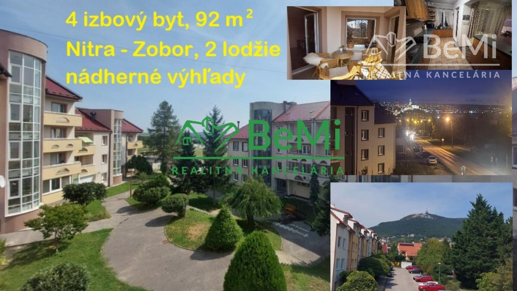 Priestranný 4 izbový byt, Nitra - Zobor, 2 lodžie, krásne výhľady, bezproblémové parkovanie