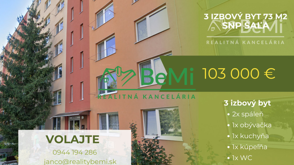 PREDAJ - 3 IZBOVÝ BYT 73 m2 ŠAĽA - Pôvodný stav ID 004-113-FIJA