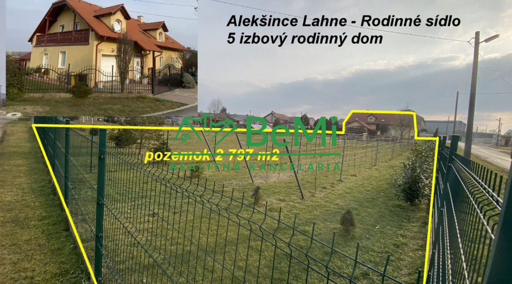 Rodinný dom Alekšince Lahne pozemok 2 797 m2 ID 544-12-MIG