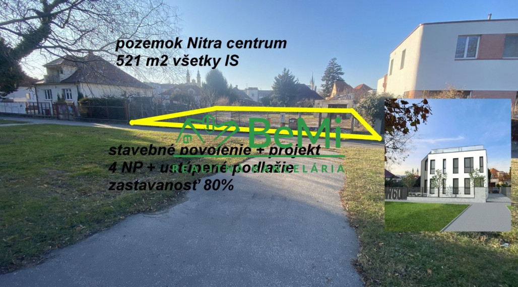 Nitra centrum pozemok 521 m2 všetky IS stavebné povolenie + projekt ID 546-14-MIG