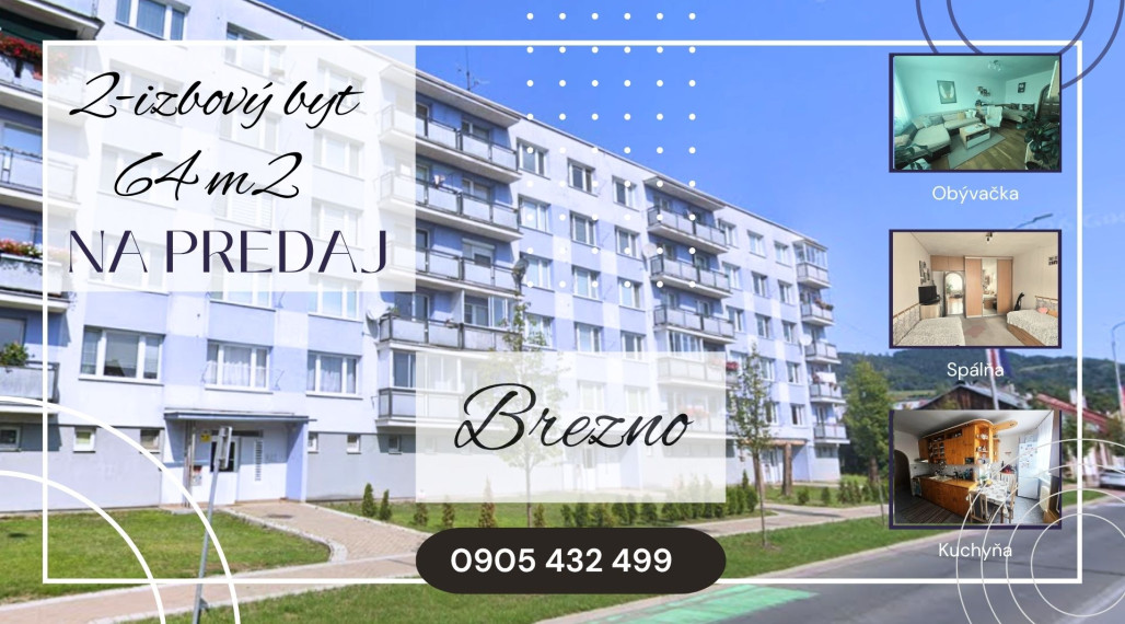 2 izbový slnečný byt, 64 m2, Brezno