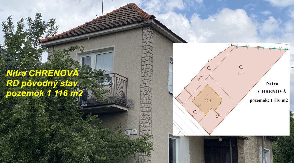 Nitra CHRENOVÁ RD pôvodný stav pozemok 1116 m2 ID 618-12-MIG