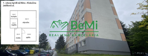 1 izbový byt 45 m2 Nitra Klokočina Jedlíkova ul. ID 476-111-MIG