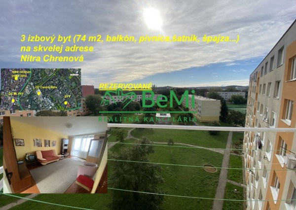PREDANÉ 3 izbový byt na skvelej adrese (pivnica, balkón,špajza, šatník) Nitra CHRENOVÁ ID 515-113-MIG
