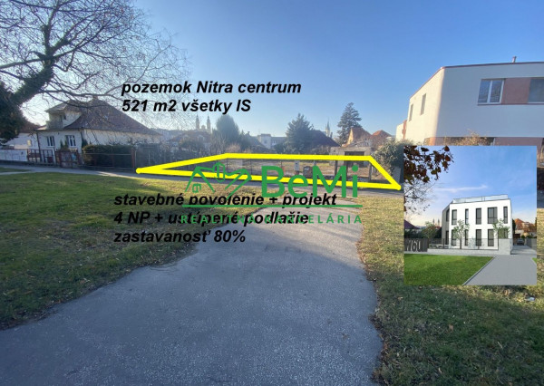 Nitra centrum pozemok 521 m2 všetky IS stavebné povolenie + projekt ID 546-14-MIG