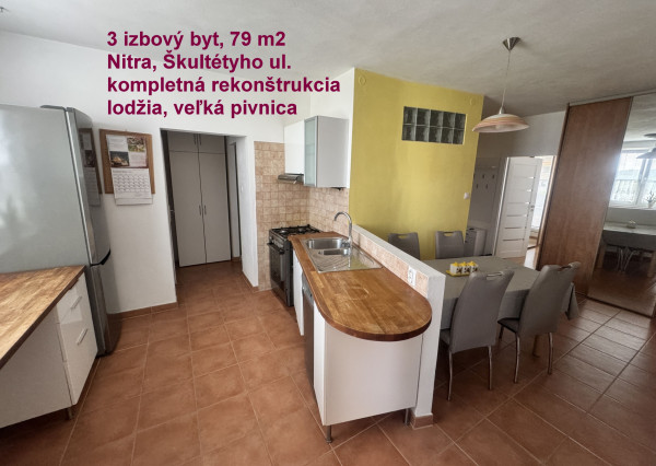 REZERVOVANÉ: Priestranný 3 izbový byt s lodžiou a veľkou pivnicou, Nitra – Škultétyho ul.