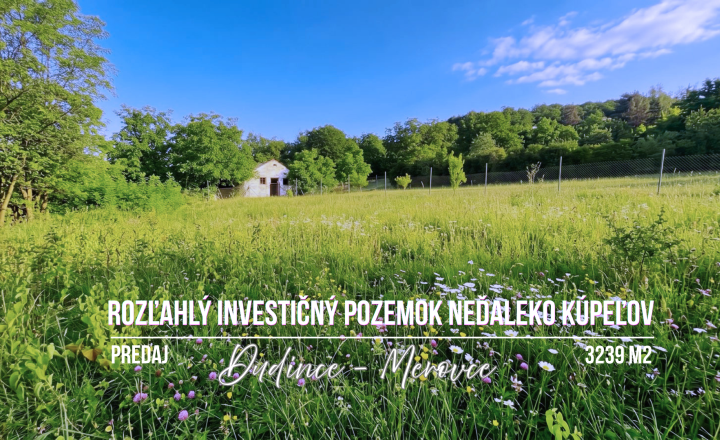 Investičný rozľahlý pozemok 3239 m2, Dudince-Merovce