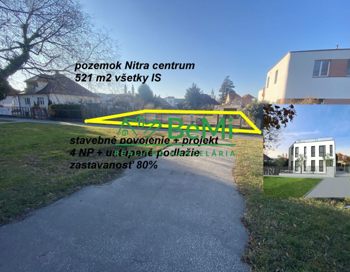 Nitra centrum pozemok 521 m2 všetky IS stavebné povolenie + projekt ID 546-14-MIG