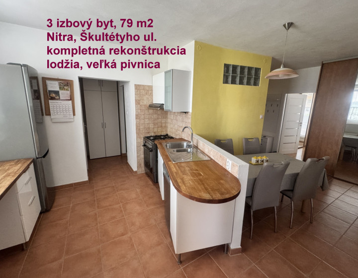 REZERVOVANÉ: Priestranný 3 izbový byt s lodžiou a veľkou pivnicou, Nitra – Škultétyho ul.