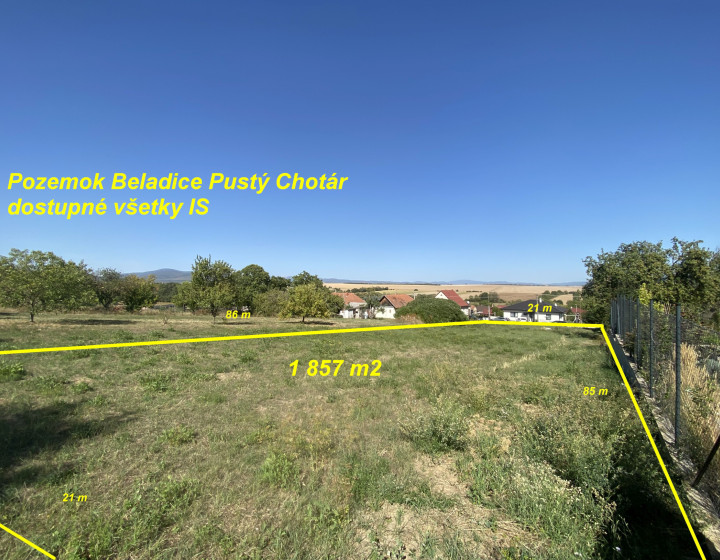 Pozemok Beladice Pustý Chotár 1857m2 všetky IS ID 635-14-MIG